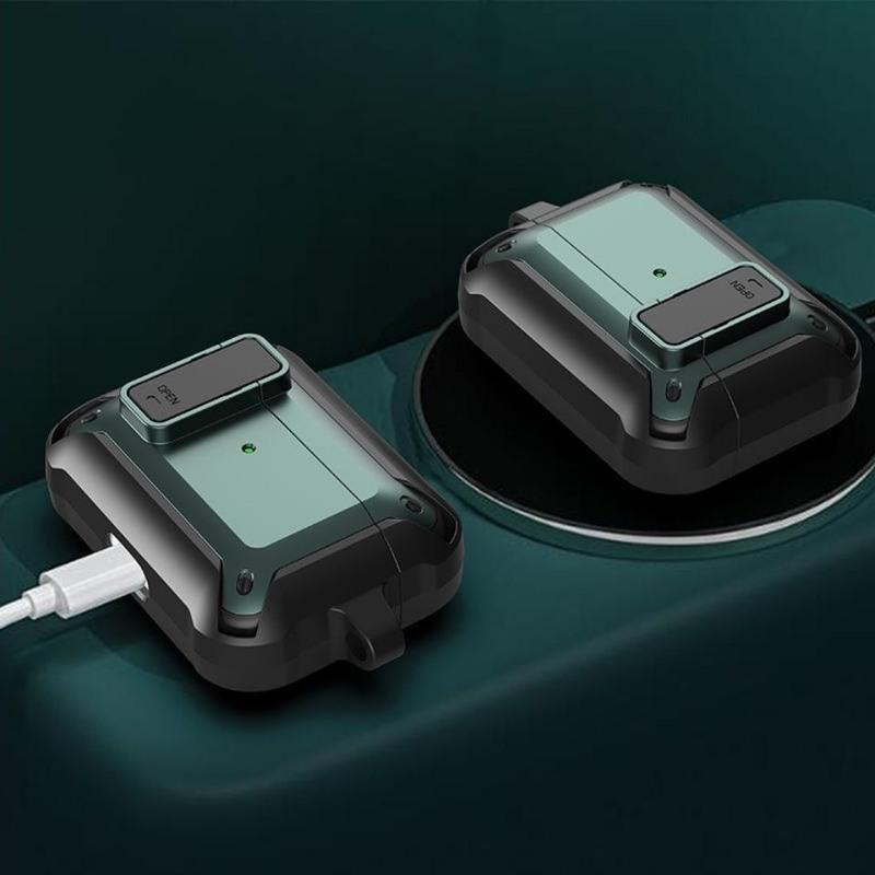 苹果1代/2代[送挂钩] 黑色 适用苹果耳机保护套Airpods pro保护套防摔机甲1/2/3代耳机盒开关