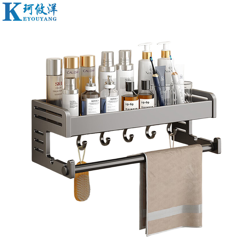 珂攸洋免打孔毛巾架置物架高清大图