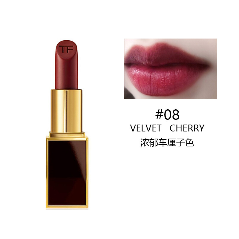 Tom Ford汤姆福特 TF口红TF白管黑管新品细管口红润唇膏3g哑光版08 Velvet Cherry 车厘子色