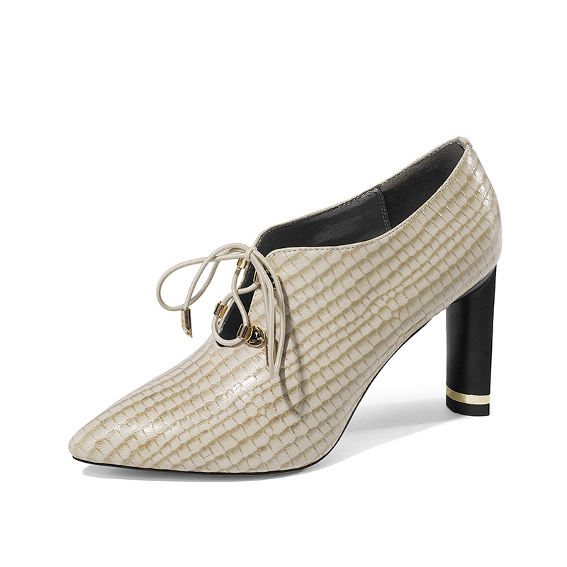 丽妮诗曼 Linishiman 女士尖头单鞋hy2018h407 丽妮诗曼2018秋季新款压花牛皮深口高跟鞋粗跟尖头 单鞋欧美风时尚系带皮鞋 价格图片品牌报价 苏宁易购丽妮诗曼旗舰店