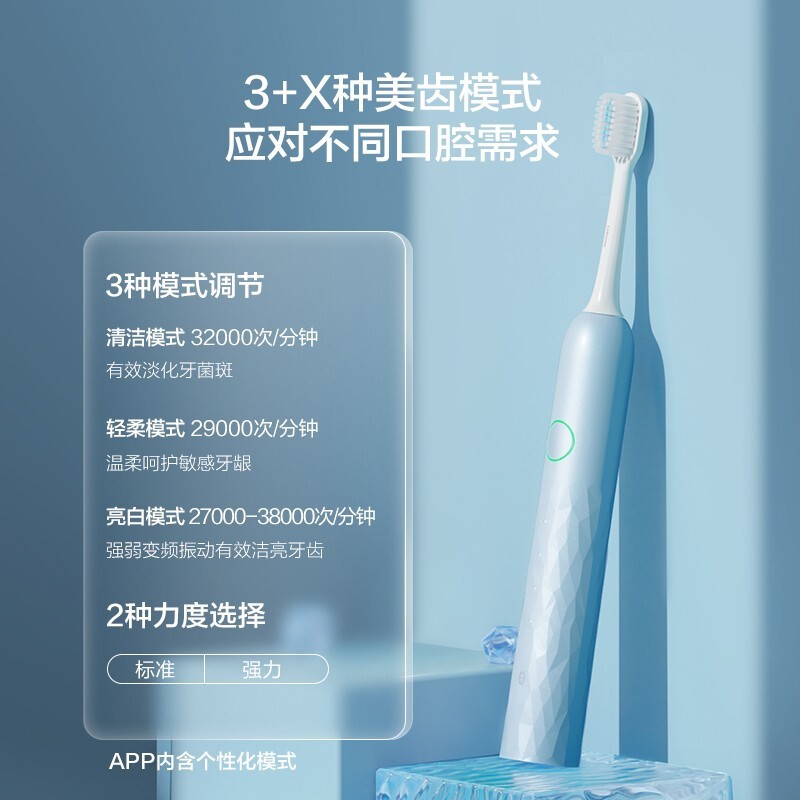 华为智选HUAWEI Hilink华为智选 力博得电动牙刷 智能声波牙刷 成人情侣款 青春款2S 商用 沁心蓝高清大图