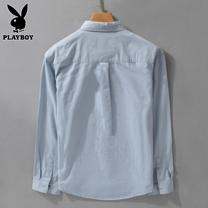 花花公子纯棉衬衫男士长袖夏季日系潮流寸衫免熨烫休闲衬衣外套男公高清大图