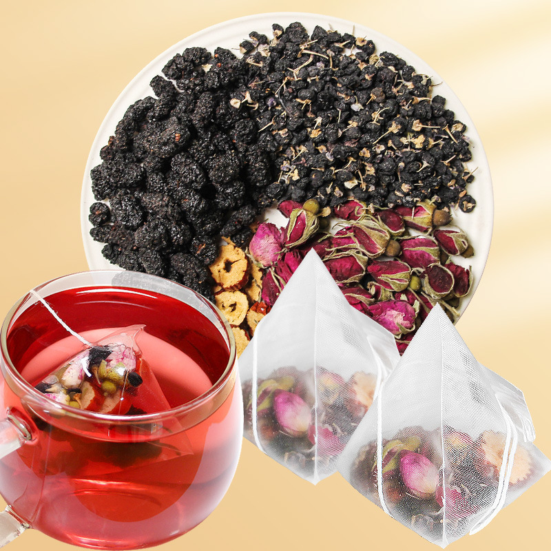 谯韵堂 黑枸杞桑椹玫瑰茶120g/盒装三角包茶24小包黑枸杞桑葚子重瓣红玫瑰组合花草茶