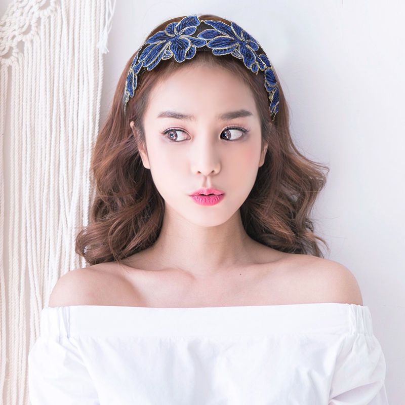 蕾丝宽边发箍压发发带短发带齿防滑金丝贵气韩版头箍女发卡发饰花朵