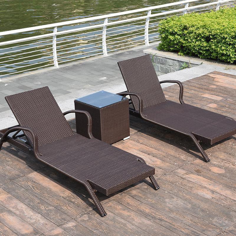 森美人户外躺床庭院编织躺椅防水防晒泳池沙滩椅休闲花园室外藤椅沙发床 B款躺床*1【不含垫】