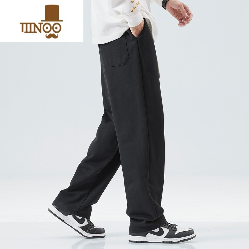 YANXU黑色卫裤男春季新款美式休闲直筒宽松阔腿抽绳运动长裤高清大图