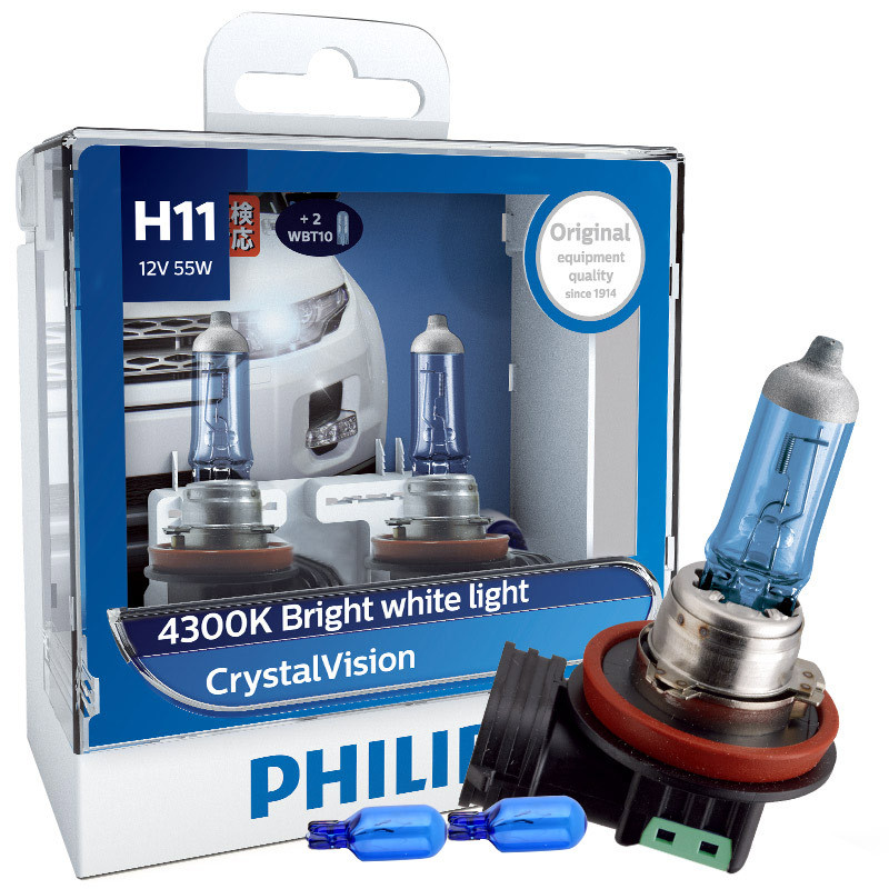 飞利浦(PHILIPS)水晶之光新银战士H11升级型汽车灯泡大灯灯泡近光灯远光灯卤素灯2支装 色温4300K