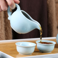 苏氏陶瓷整套陶瓷功夫茶具套装茶杯便携竹制干泡茶盘储水茶台茶道 粉青