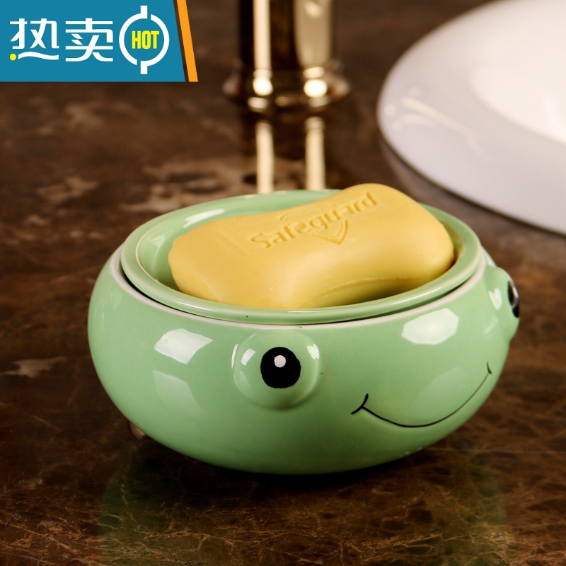 敬平创意卡通陶瓷沥水分离香皂盒卫生间家用免打孔洗衣肥皂盒皂托皂碟 展翅高飞沥水(接水盒不脏台面)高清大图