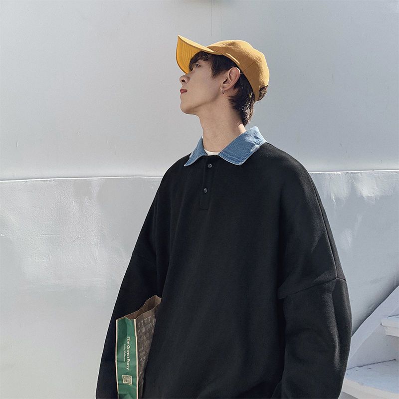 梵克公牛快手同款les帅t假两件长袖卫衣男个性流宽松百搭上衣抖音牌