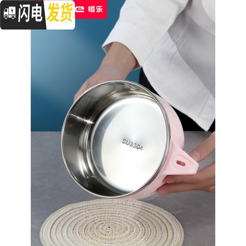 三维工匠304不锈钢饭盒学生小带盖女便当盒儿童饭缸便携可爱卡通碗筷套装 蓝色碗1个(卡通马图案)