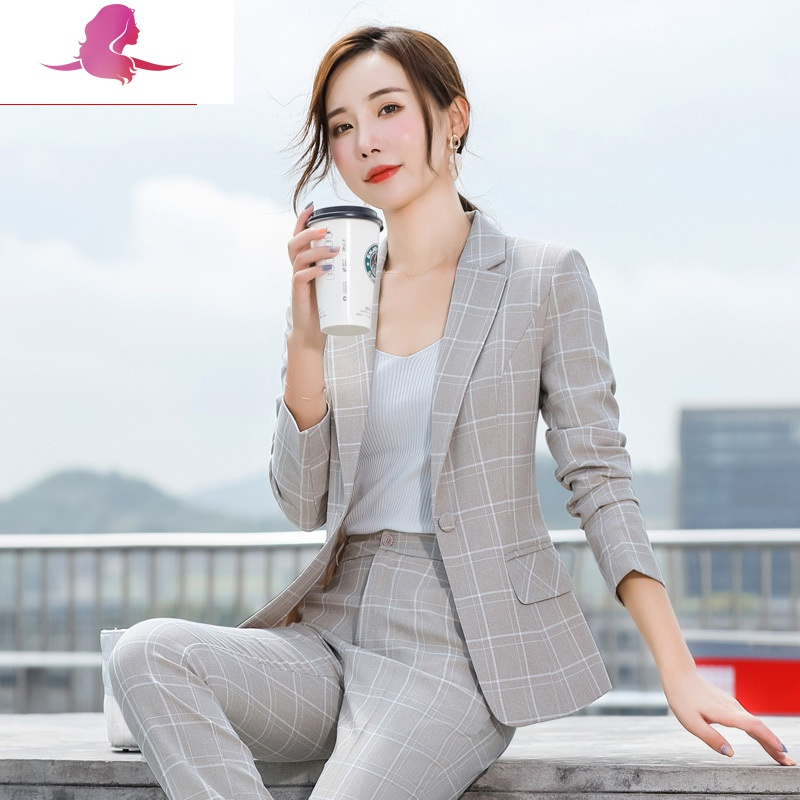 艳如飞格子小西装外套女秋季新款韩版气质时尚休闲短款洋气网红西服套装套装