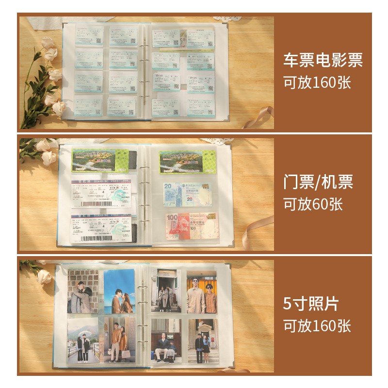 三维工匠车票票收藏册相册本纪念册火车票电影票据收集粘贴式情侣机票 时光集(车票/电影票160张+飞机票/门票60张+5寸高清大图
