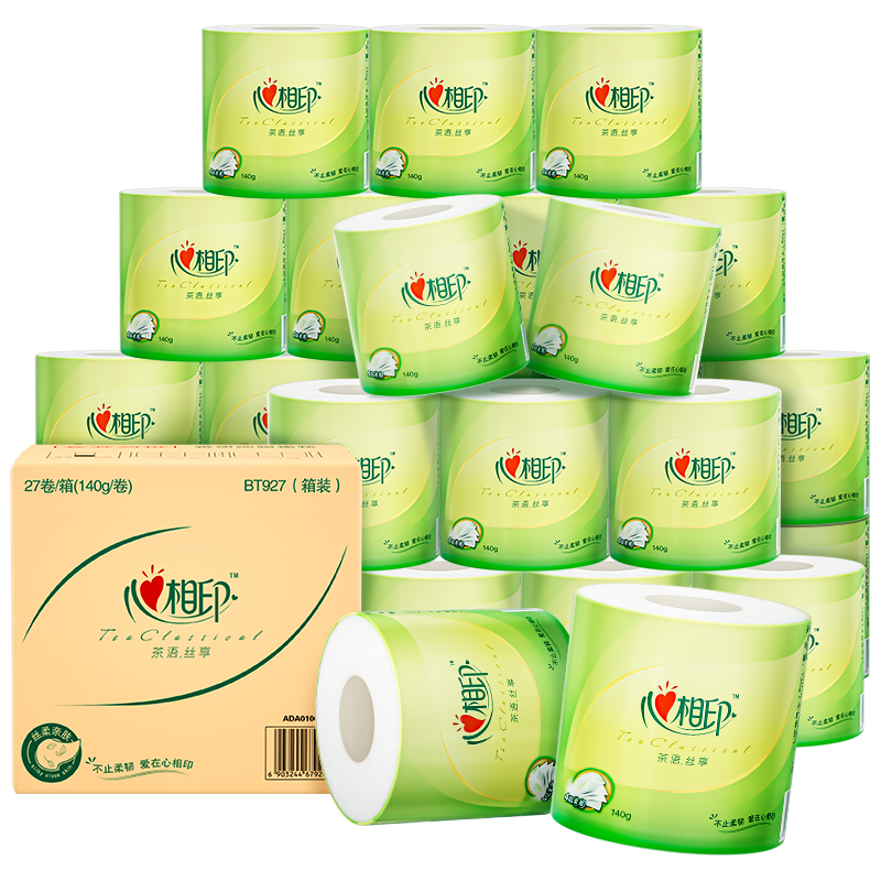 心相印BT927(箱装) 心相印茶语经典140克27粒装四层茶叶压花卷筒卫生纸(电商) Z