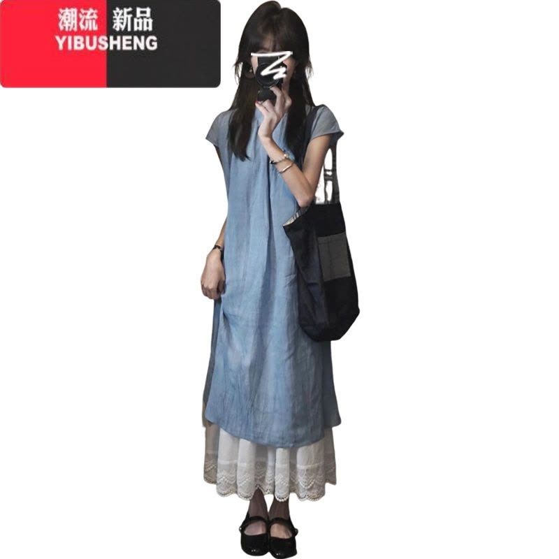 YIBUSHENG新中式轻国风蓝色连衣裙子季2024新款女装改良旗袍长裙叠穿套装图片