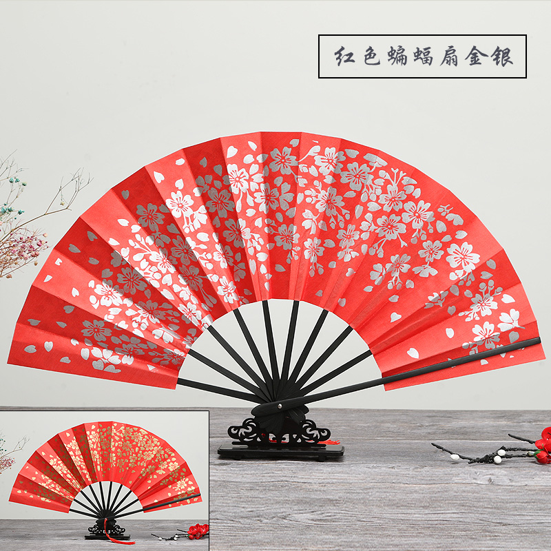 蝙蝠扇cosplay七骨十骨折扇白色棋魂将进酒 噫无情转扇子 三维工匠 红色蝙蝠扇金银高清大图