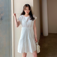 [2.5折价138元]唐狮onlineeyes夏季新款连衣裙女白色仙女温柔气质圆领宽松显瘦in韩zw