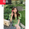 YIBUSHENG2024年新款小个子法式洋气甜美绿色泡泡袖碎花v领连衣裙子女季