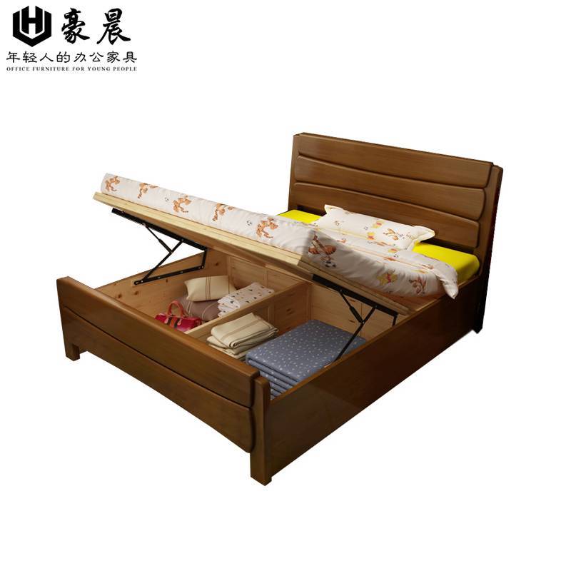 豪晨实木床(1000*2000mm 气压结构床)张高清大图