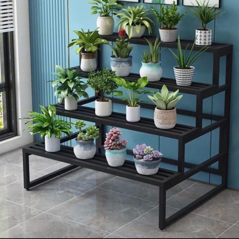 全黑二层40阳台花架花店花架铁艺养花架多层花架阶梯置物架落地多层