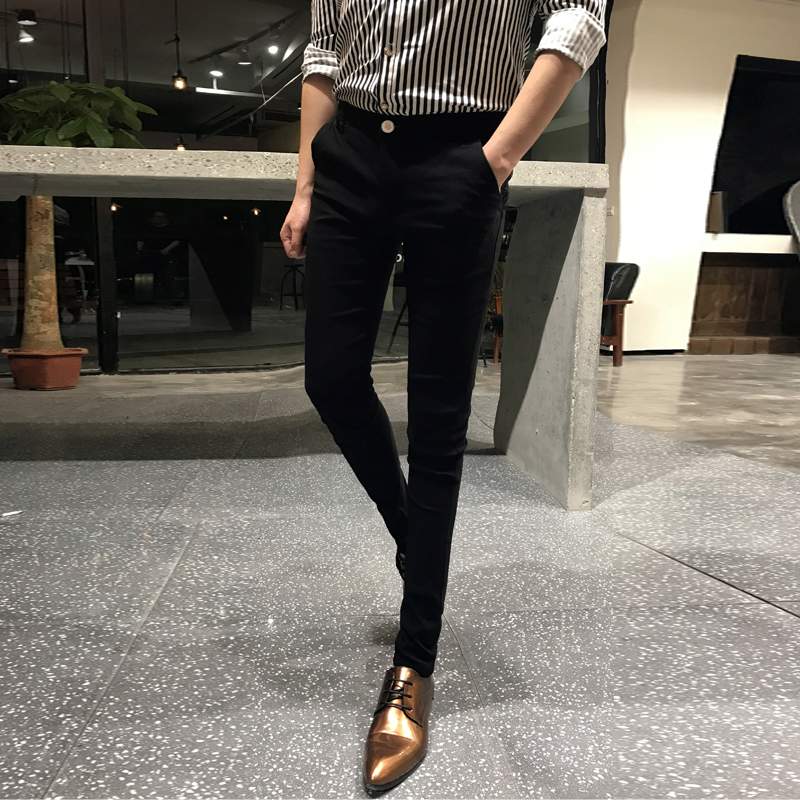 夏款型师黑色紧身休闲裤韩版修身小脚裤男青年帅气显瘦长裤子潮