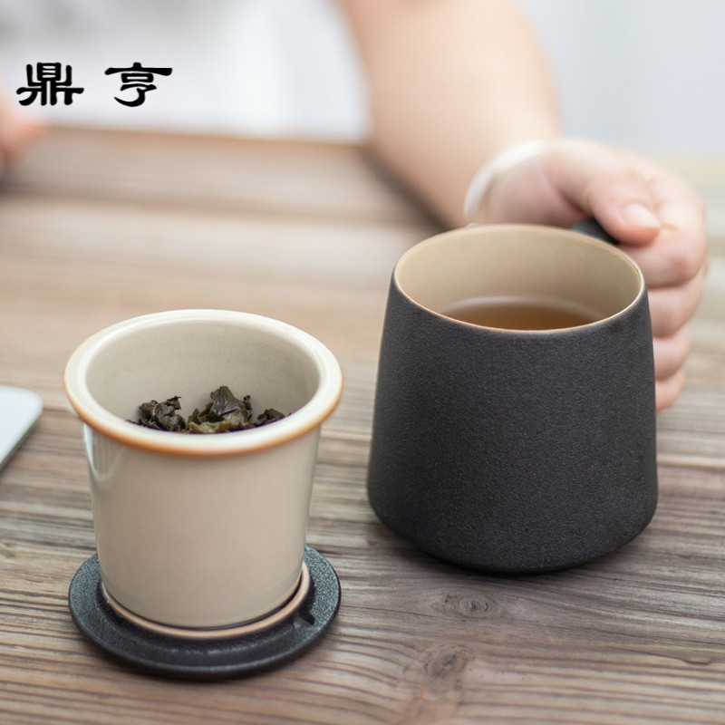 鼎亨陶瓷水杯马克杯带盖过滤茶杯办公室泡茶杯家用喝水杯LOGO定制