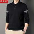 恒源祥白色长袖t恤男士休闲上衣服春秋季新款潮流翻领Polo衫男装 190/4XL 黑色