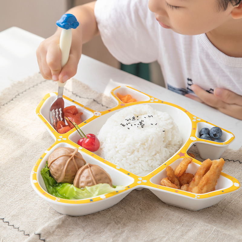 乐享儿童餐具分餐盘格创意卡通陶瓷宝宝吃饭碗家用吃饭盘子 黄色飞机盘