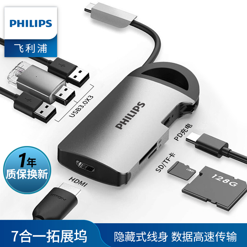 飞利浦type-c拓展坞电脑转换器 笔记本扩展macbook pro苹果配件air投影仪转换器HDMI SWR1606B