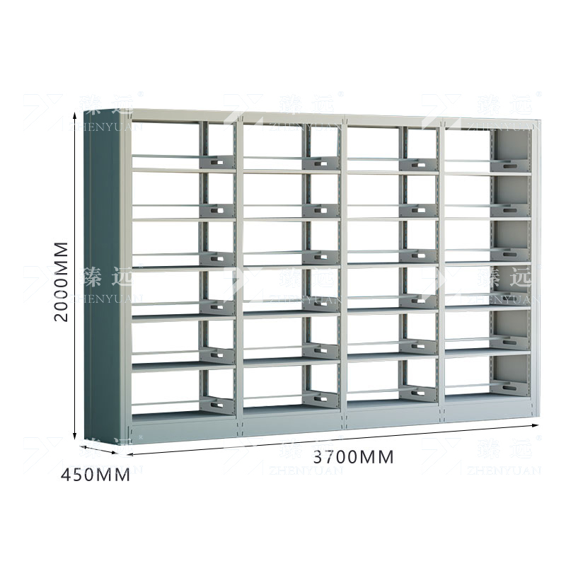 臻远 ZY4072614 钢制书架图书馆书架资料架 双面6层一列四组白色 3700*450*2000高清大图