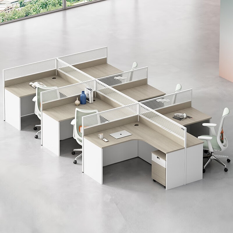 鑫金虎 时光榆木系列职员办公桌屏风工位桌 六人位2860*2430*1100mm高清大图