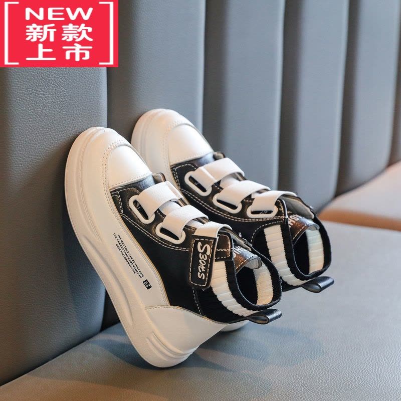 可莉允女童靴子2022春秋新款黑色软底单靴小女孩马丁靴儿童鞋子短靴皮靴图片