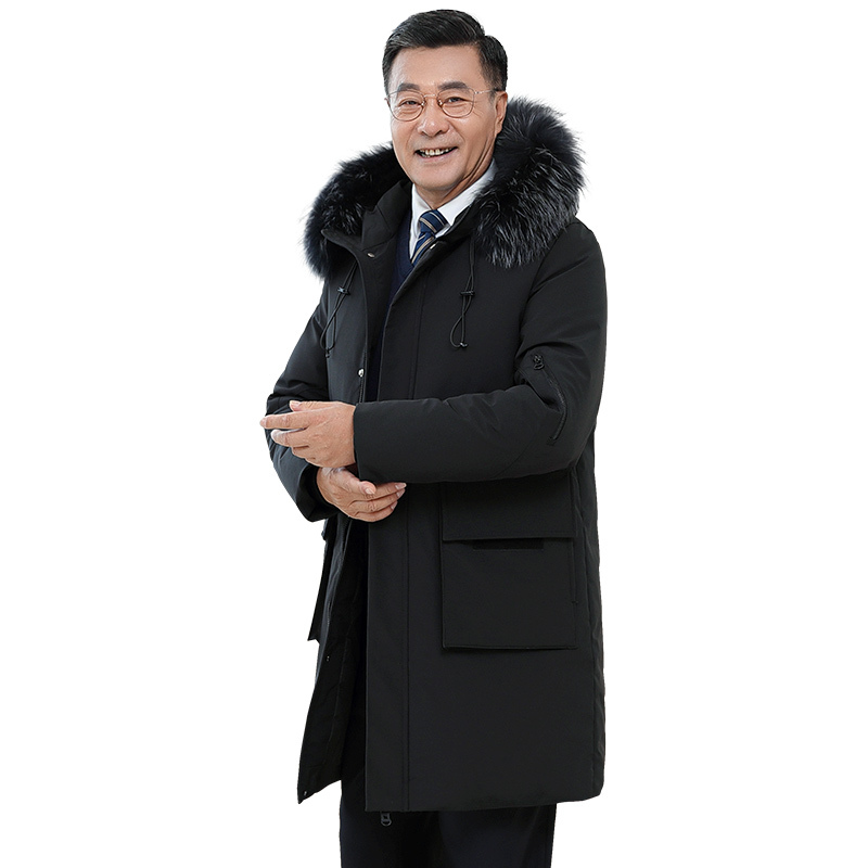 南极人冬季羽绒服男爸爸中长款加厚冬装毛领爷爷中老年人父亲外套