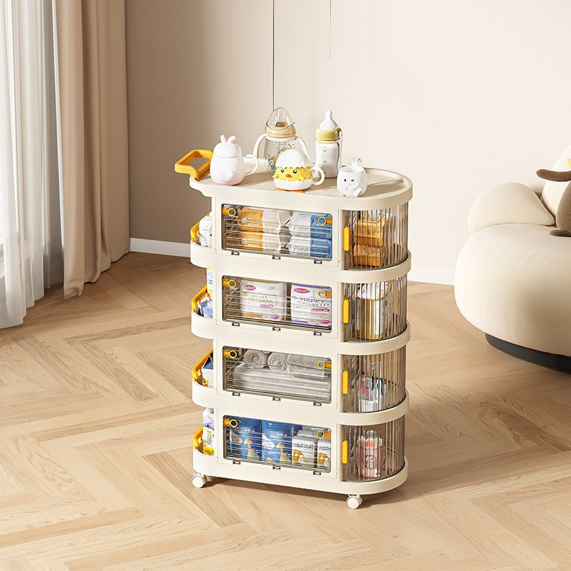 丽佳邦小推车置物架落地厨房浴室移动零食卫生间多层卧室床头收纳储物架奶油黄三层高清大图