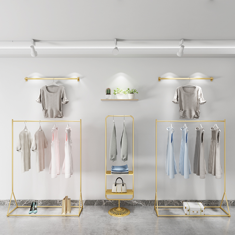 衣服架子服装店挂衣架金色女装店展示架落地式童装货架陈列架组合晾晒架 三维工匠 长120宽40高160 官方标配