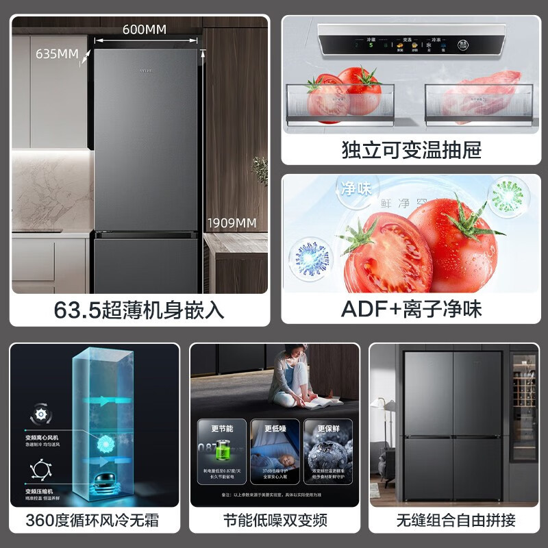 美菱冰箱 BCD-402WPCX 灰 无忧嵌402升双门两门超薄零嵌小户型大容量拼接窄门一级节能高清大图