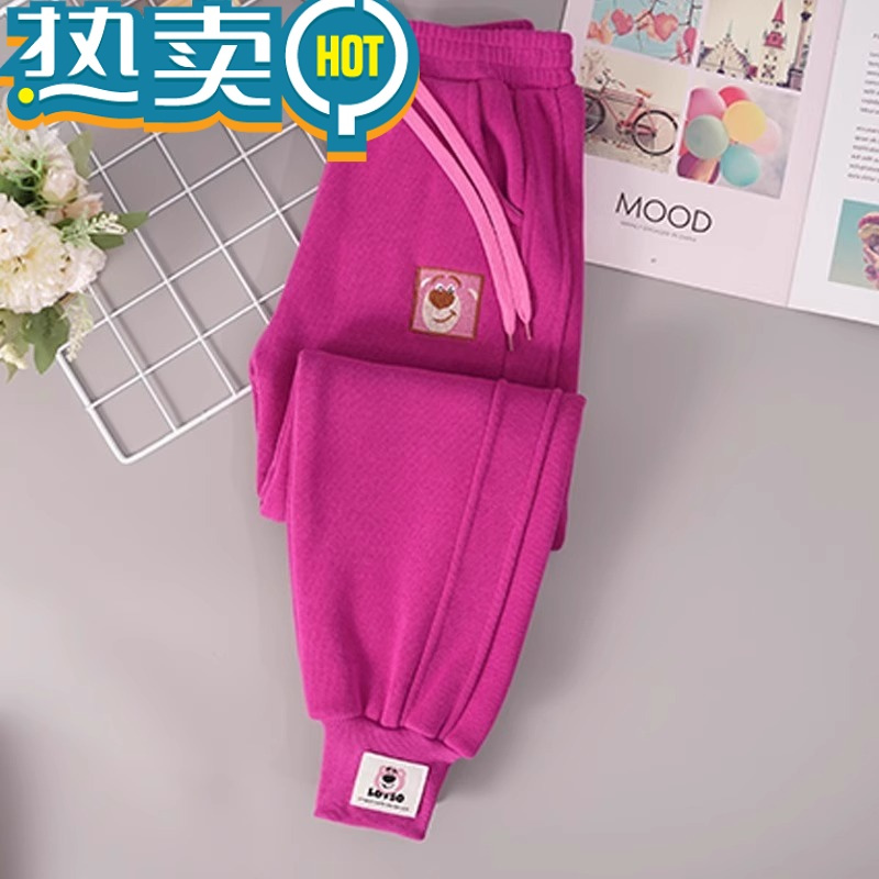 绿彩虹光女童加绒运动裤秋冬儿童休闲厚棉裤宝宝洋派可爱裤子中大童