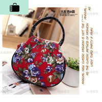 迷你手机零钱包花朵帆布包中年妈妈手拎包中老年手提小包包女士包NEWLAKE 红色黑边