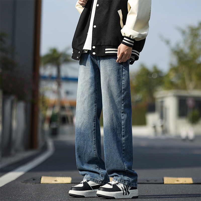 啄木鸟牛仔裤男士春秋季2025新款水洗直筒裤宽松美式阔腿加绒裤啄高清大图