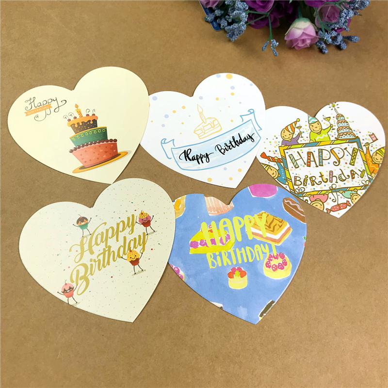 心形无绳生日贺卡50张 教师节卡通可爱生日单页贺卡带绳心形留言祝福