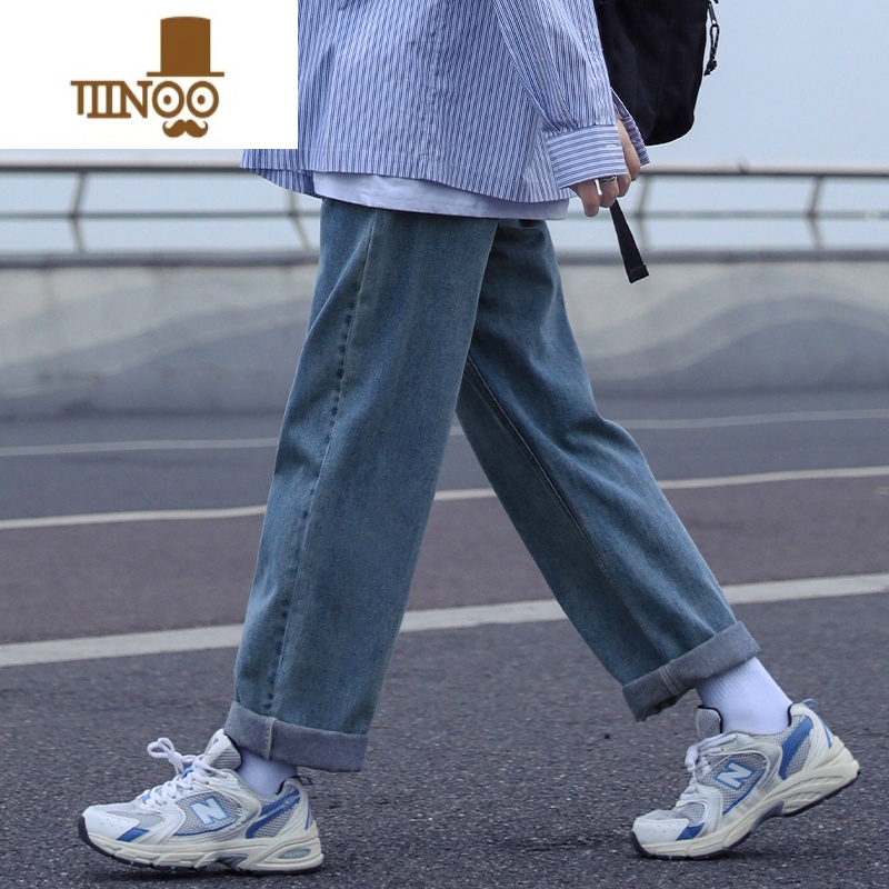 YANXU日系牛仔裤男2023新款夏季休闲长裤潮牌直筒宽松垂感阔腿裤子高清大图