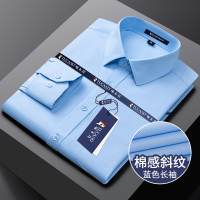 啄木鸟白色衬衫男士长袖2024秋季工装免烫抗皱爸爸装短袖衬衣春衬 L39120-140斤 蓝色斜纹长袖长绒棉