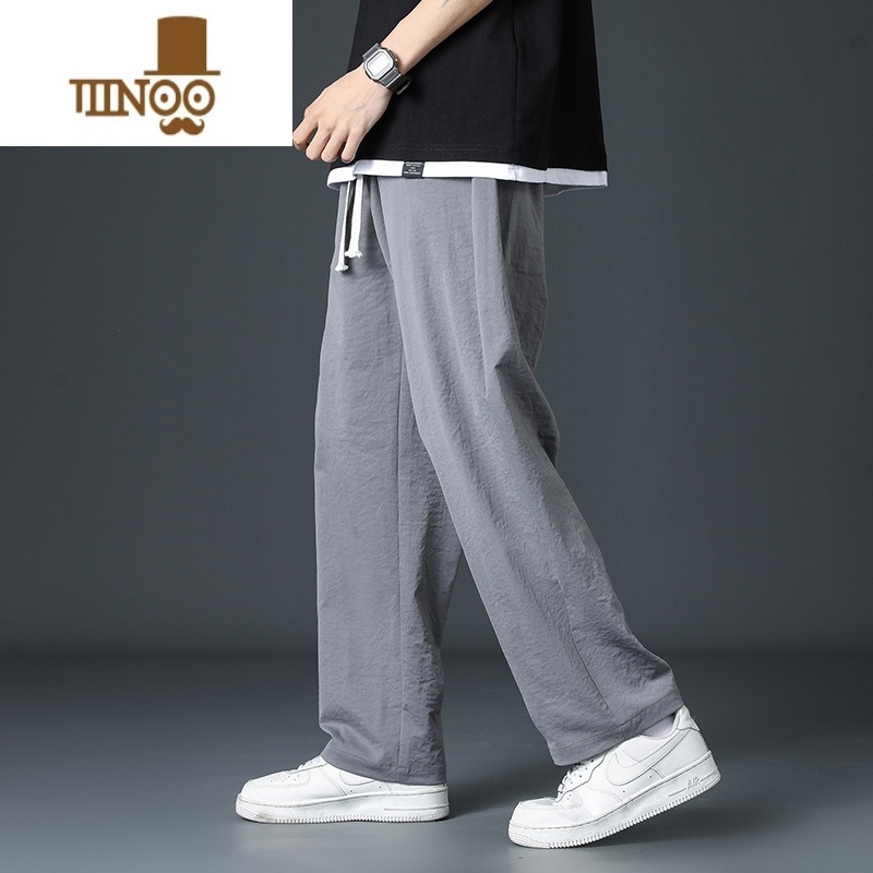 YANXU裤子男士夏季潮牌宽松直筒阔腿长裤男款日系复古运动薄款休闲男裤高清大图
