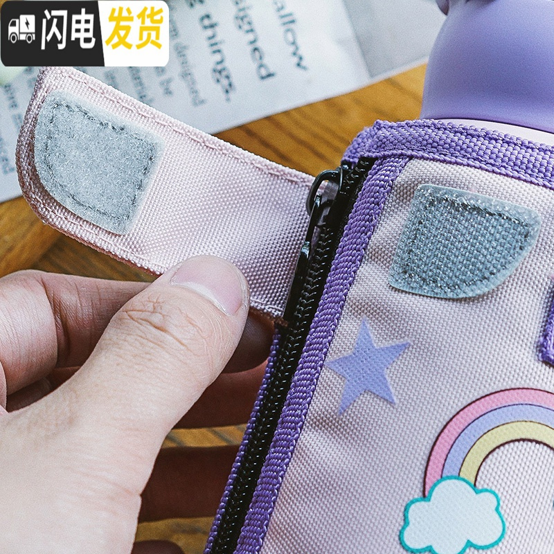 三维工匠口袋圣诞儿童保温杯带吸管两用水杯男女童幼儿园小学生水壶 316三盖版-口袋独角兽+吸嘴+杯刷+吸管刷