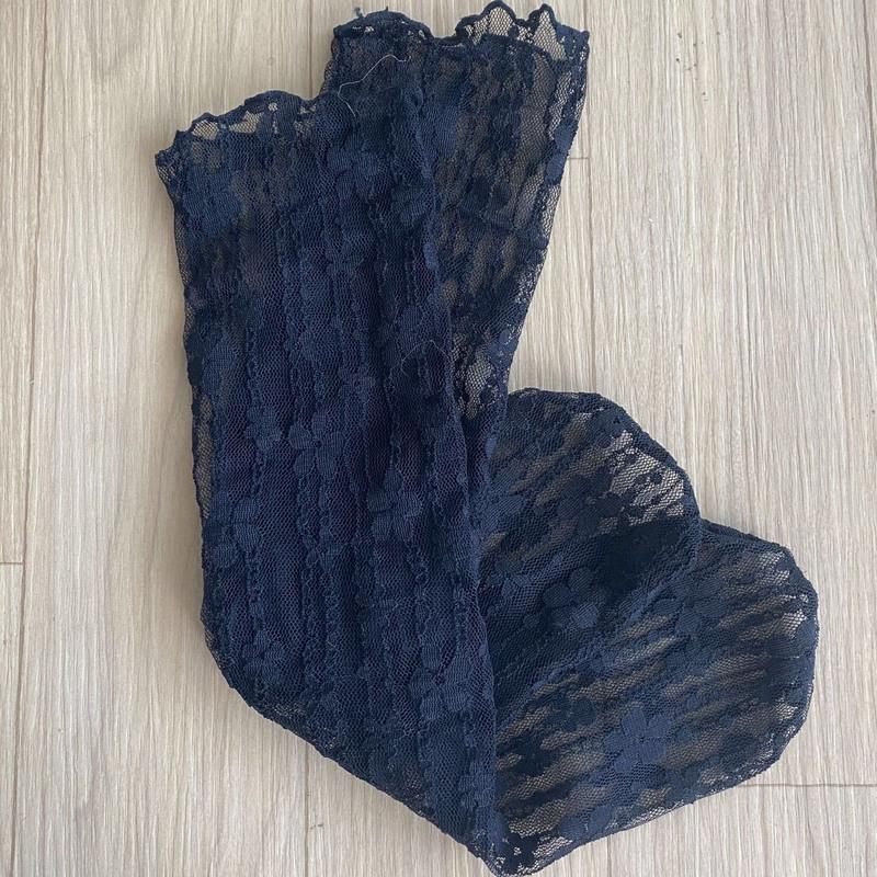 蕾丝花朵网纱袜子女小清新提花透气日系jk韩国ins堆堆袜夏薄款黑色