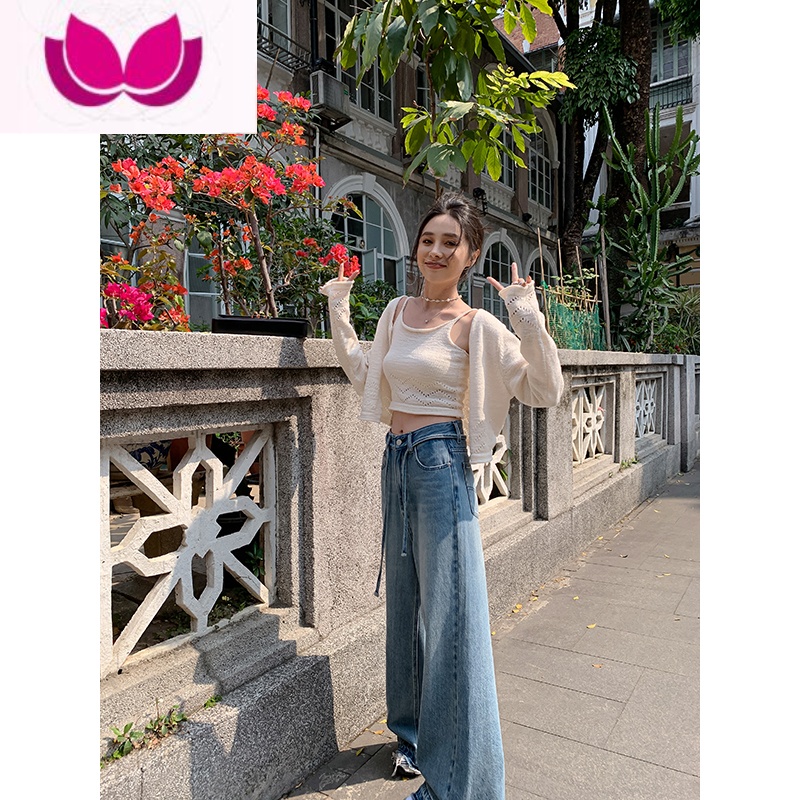 七斓洋气小衫漂亮套装女2023春季新款短款针织开衫吊带背心套高清大图