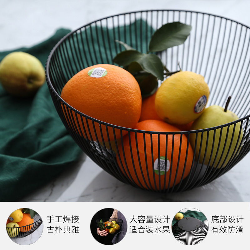 美帮汇北欧风格水果盘沥水篮客厅茶几家用铁艺水果篮创意现代零食盘高清大图