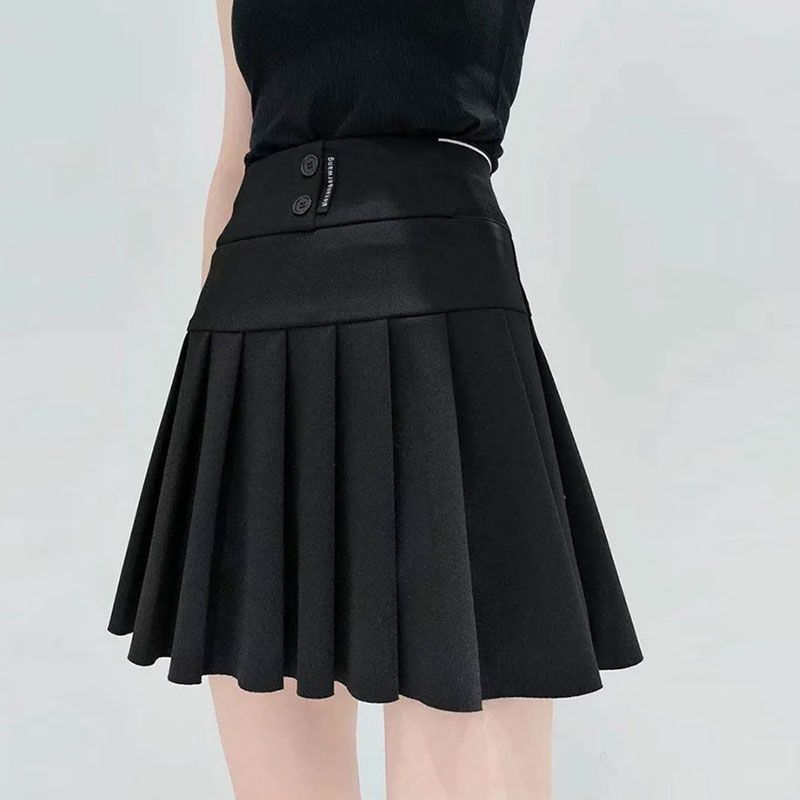 设计感高腰百褶裙女秋弹力松紧腰a字半身裙黑色显瘦防走光短裙女