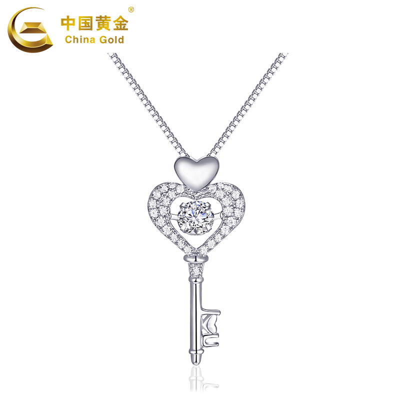 中国黄金缘分天使钥匙跳动的心型项链
