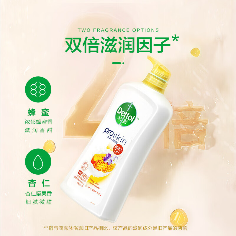 滴露(Dettol)柔肤滋养沐浴露 蜂蜜杏仁香 950g 抑菌99% 男士女士通用